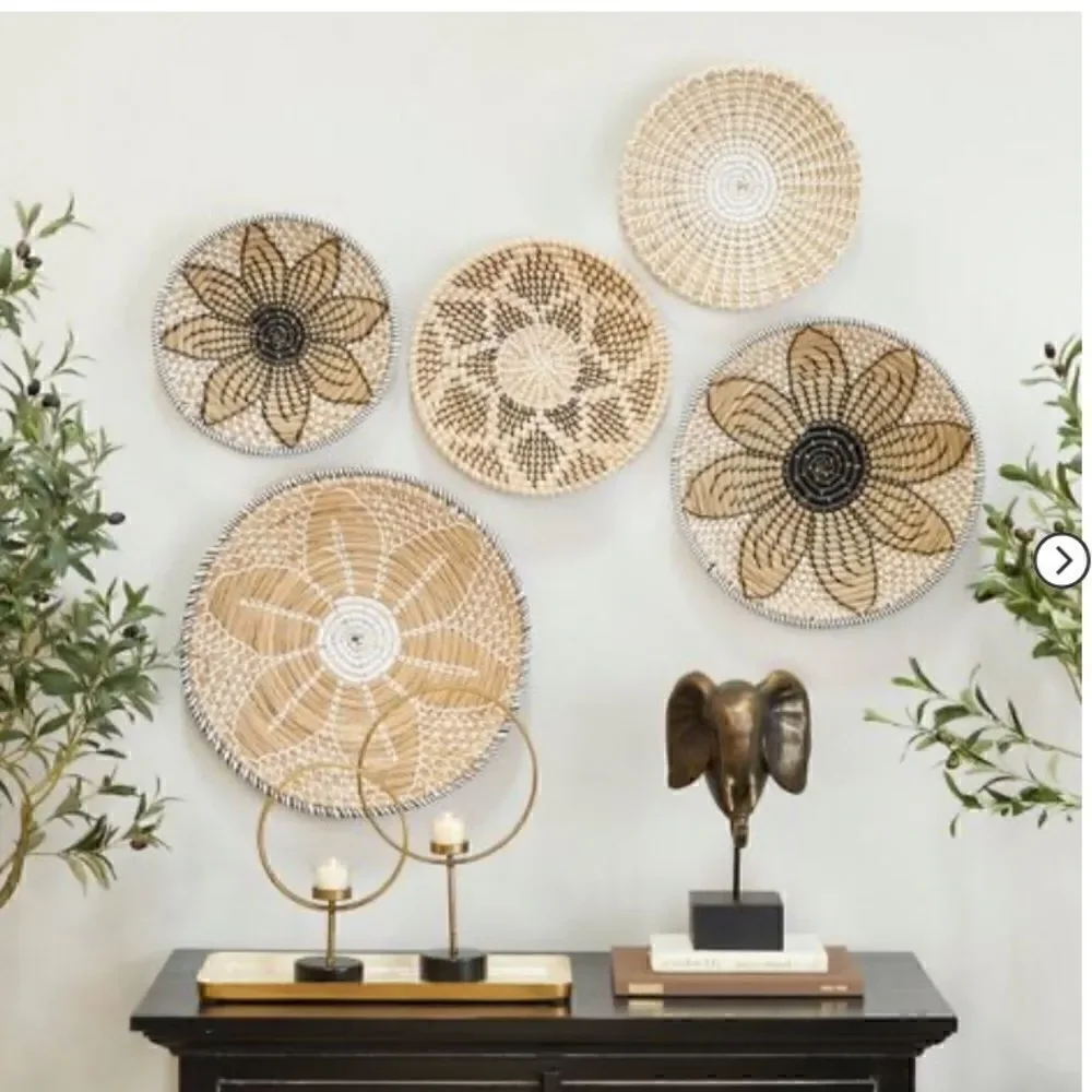 Vintage Basket Square‎ Plate Wall Decor Natural boho woven Rattan